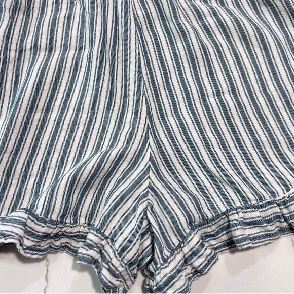 American Eagle Outfitters | Women's High Waist Ruffle Striped Blue White Shorts - Picture 9 of 13